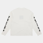 Cougar Milk | Back White Westbeach long sleeve tee with a black heritage graphic featuring a light bulb, a skateboard board, and classic Westbeach iconography on the sleeves. 