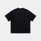 Ink Black | Back A black short-sleeve crewneck t-shirt shown from the back, laid flat against a light gray background.