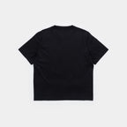 Ink Black | Back A black short-sleeve crewneck t-shirt shown from the back, laid flat against a light gray background.