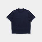 Deepwater Navy | Front A plain short-sleeve crewneck t-shirt in dark navy blue, laid flat against a light gray background.