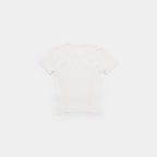 Cougar Milk | Back A plain white short-sleeve t-shirt shown from the back, laid flat against a solid white background.