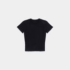 Ink Black | Front A black short-sleeve crewneck t-shirt with subtle seam detailing, presented flat against a light gray background.