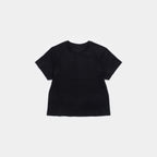 Ink Black | Front A black short-sleeve crop top with raglan sleeves, laid flat against a light gray background.