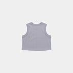 Chiseled Stone | Back A sleeveless cropped tank top in a light lavender-gray color, shown from the back against a solid off-white background.