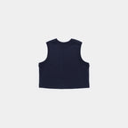Deepwater Navy | Back A sleeveless cropped tank top in dark navy blue, shown from the back against a light gray background.