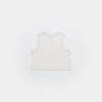Cougar Milk | Front A sleeveless white crop top with a crew neck, photographed flat against a solid white background.