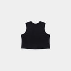 Ink Black | Back A black sleeveless crop top with a crew neck, shown flat against a light gray background.